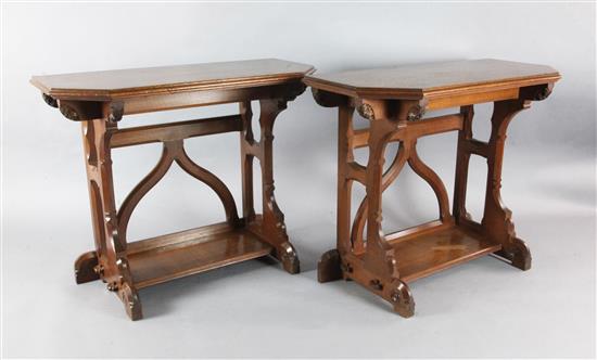 Attributed to A.W.N. Pugin. A pair of mid 19th century Reformed Gothic oak serving tables, probably made by J.G. Crace, W.3ft 6in.